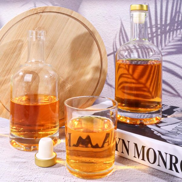 Gold Caps Glass Liquor Bottles HINGWAH 12oz-3