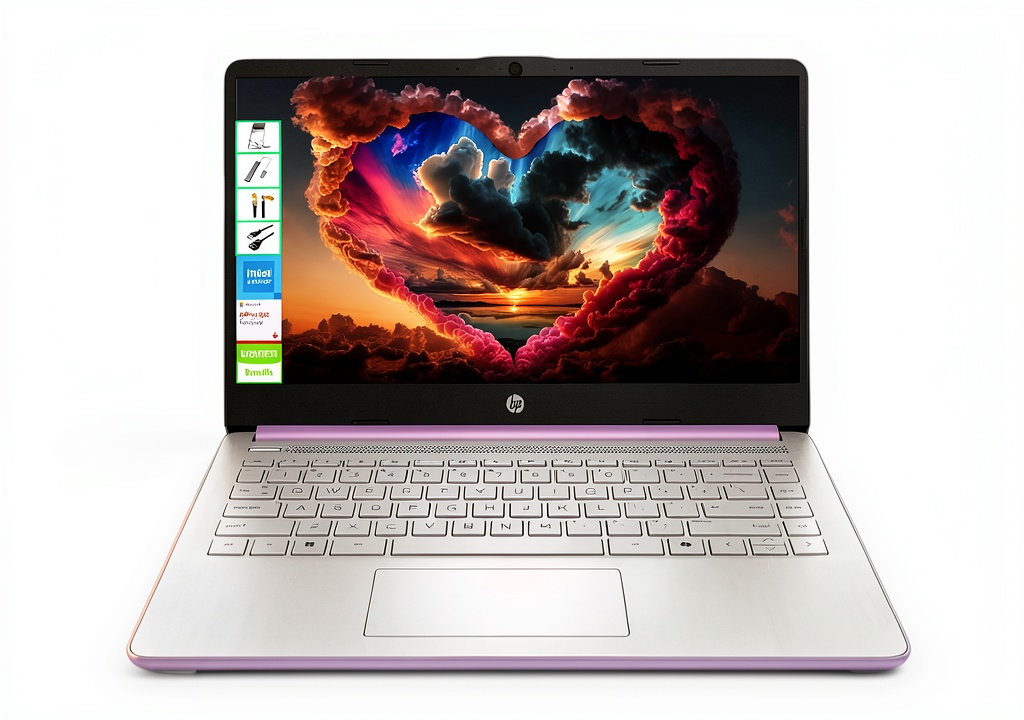 Installing HP 14‑Inch Laptop with 8GB RAM and 128GB Storage on a wooden desk
