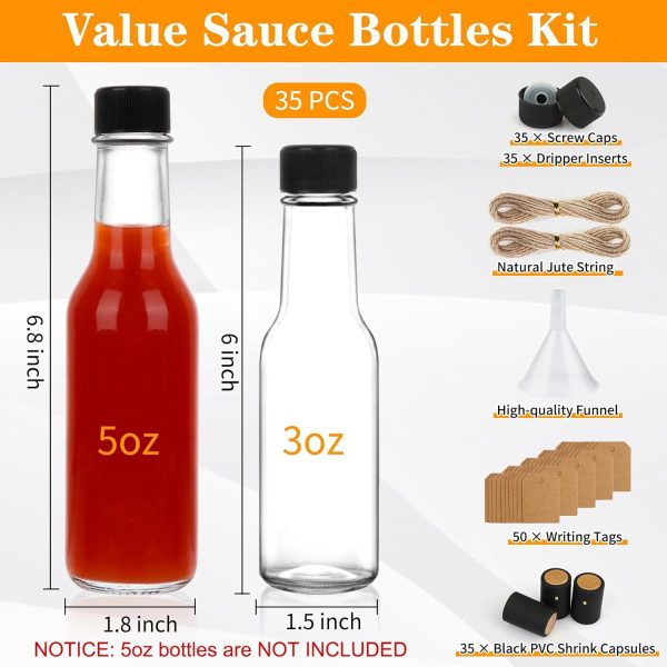 GUANENA 3oz Hot Sauce Bottles Black Caps 35 Pack-1