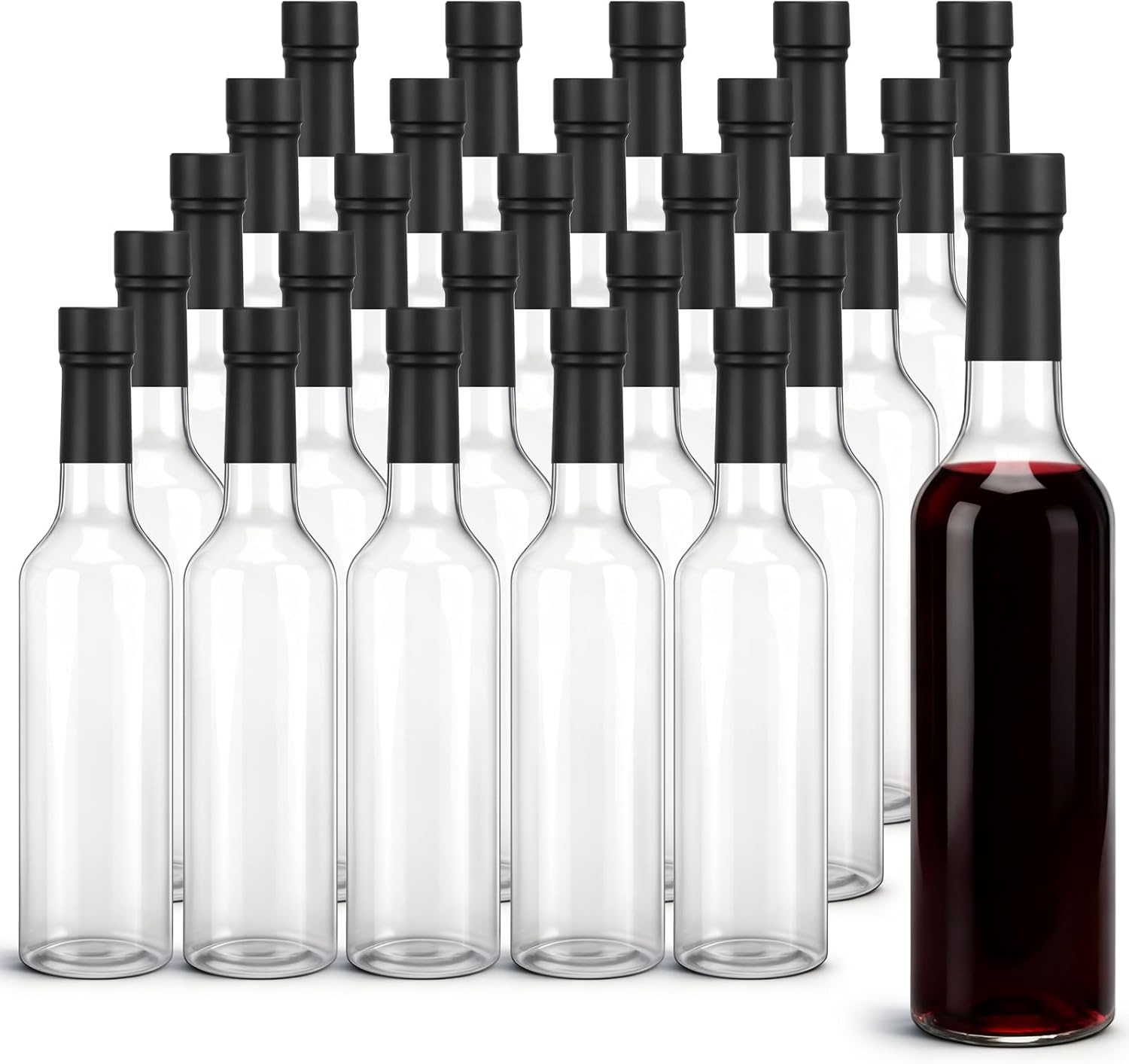 Potchen plastic wine bottles being used for vanilla extract making with vanilla beans visible inside