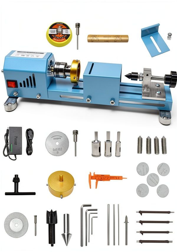 ONETUON Mini Wood Lathe 24V 96W 7 Speed Multi-Purpose with Accessories-0