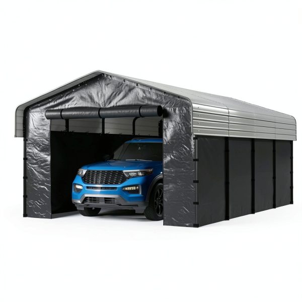 Metal Carport Real Relax 12x20 Galvanized Roof Sidewalls Gray-0