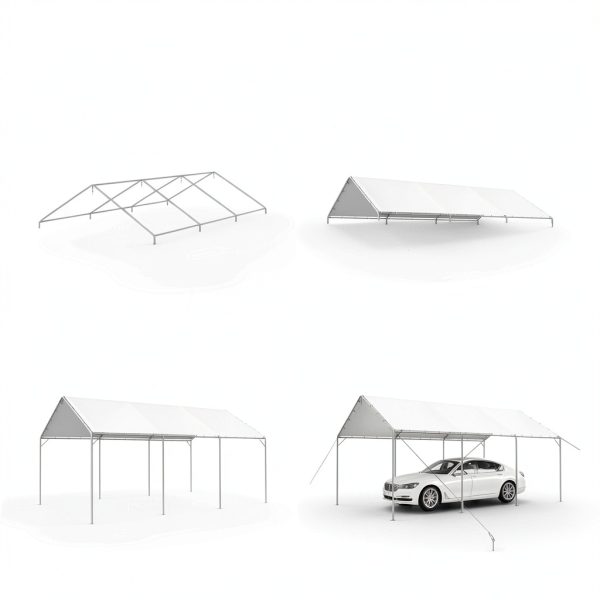 Sophia & William 12x20 ft Heavy Duty White Carport Galvanized Steel-5