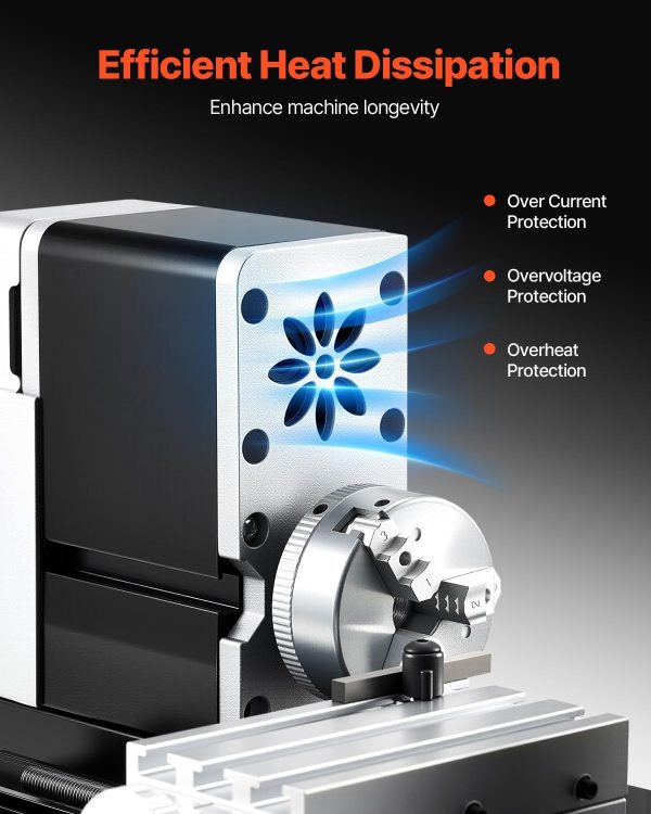 VEVOR Didactical Mini Metal Lathe Machine, 2.76 x 5.12 in, 36W Power Metal Lathe, 20,000 RPM Speed, with 3-jaw Chuck, Aluminum Alloy Handwheel, for Processing Precision Parts Soft Metals Wood Plastics-4