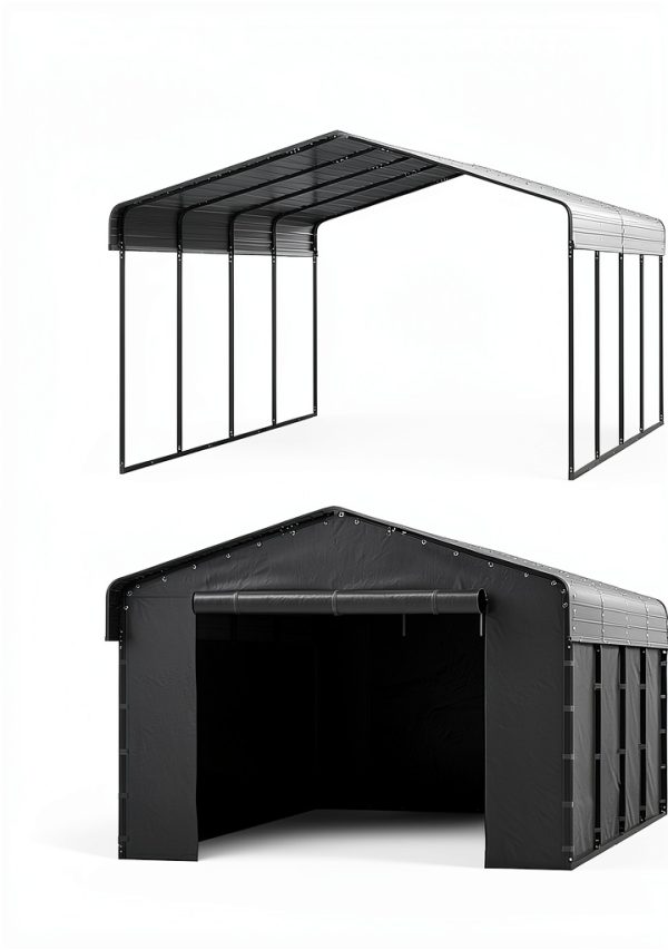 Metal Carport Real Relax 12x20 Galvanized Roof Sidewalls Gray-3