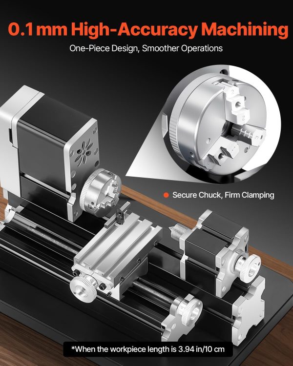 VEVOR Didactical Mini Metal Lathe Machine, 2.76 x 5.12 in, 36W Power Metal Lathe, 20,000 RPM Speed, with 3-jaw Chuck, Aluminum Alloy Handwheel, for Processing Precision Parts Soft Metals Wood Plastics-3
