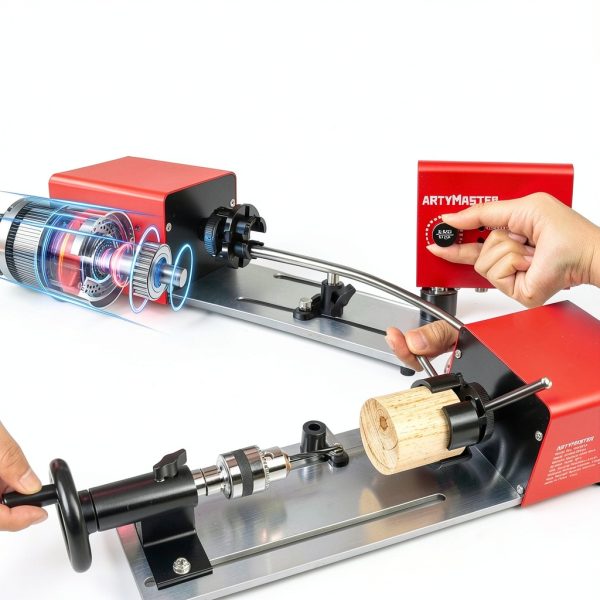 Mini Wood Lathe ArtyMaster WM101A-Plus 24V 96W Benchtop with Tool Kit-3