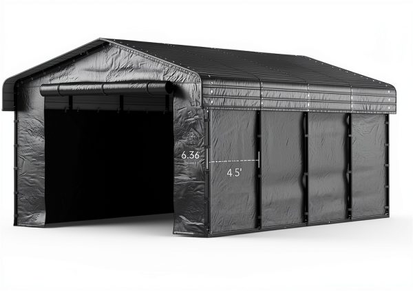 Metal Carport Real Relax 12x20 Galvanized Roof Sidewalls Gray-4