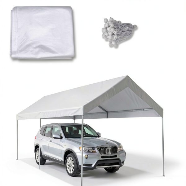 Carport Replacement Canopy 10x20 BenefitUSA White Waterproof PE Tarp-3