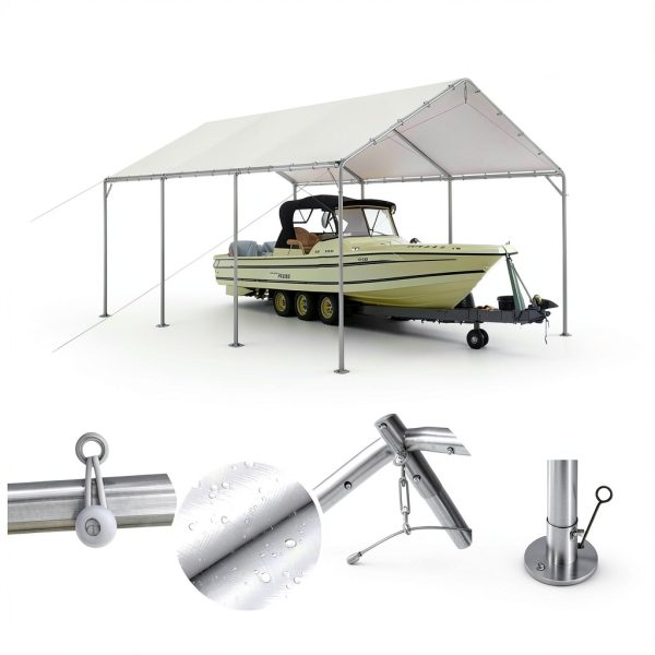Sophia & William 12x20 ft Heavy Duty White Carport Galvanized Steel-1