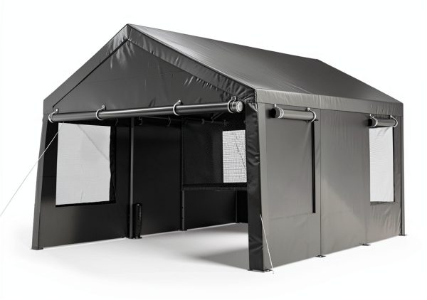 JAMFLY Carport, 12x20 ft Heavy Duty Carport with Roll-up Windows, Portable Garage with Removable Sidewalls & Doors, Car Canopy with Sandbags and All-Season Tarp for Car Boat Truck Motorcycle, Grey-6