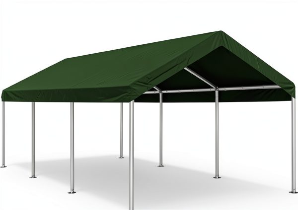 Rutile 10 x 20 FT Carport Replacement Cover, Heavy Duty Car Tarp Canopy Tent Replacement Top w/Ball Bungees Green (Only Top Cover, Frame is not Included)-4