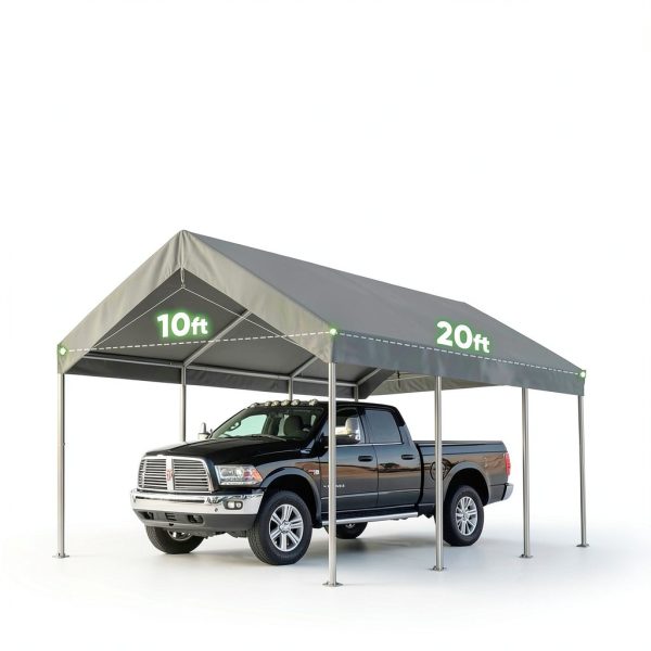 ADVANCE OUTDOOR Replacement Top Cover Tarp for 10x20 ft Carport Canopy with Ball Bungees, Sliver Gray, One Roof Only-1