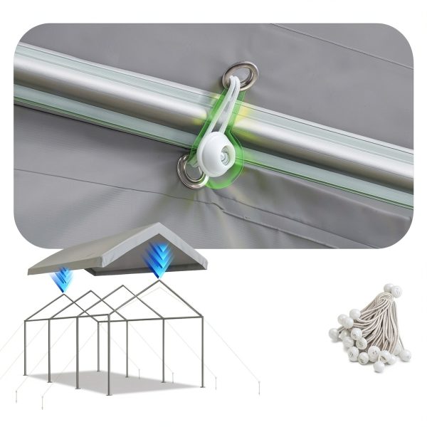 ADVANCE OUTDOOR Replacement Top Cover Tarp for 10x20 ft Carport Canopy with Ball Bungees, Sliver Gray, One Roof Only-5