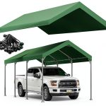 Rutile 10 x 20 FT Carport Replacement Cover, Heavy Duty Car Tarp Canopy Tent Replacement Top w/Ball Bungees Green (Only Top Cover, Frame is not Included)-0