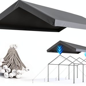 ADVANCE OUTDOOR Replacement Top Cover Tarp for 10x20 ft Carport Canopy with Ball Bungees, Sliver Gray, One Roof Only-0