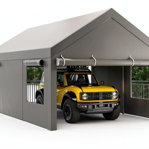 Walsunny Carport, 12x20 ft Heavy Duty Carport Canopy with Roll-up Windows, Portable Garage with Removable Sidewalls & Doors, Car Canopy with All-Season Tarp for Car, Truck, Boat-0