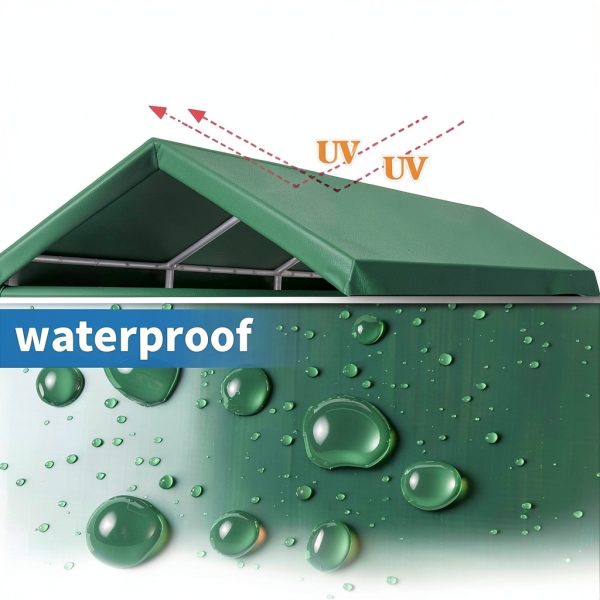 Rutile 10 x 20 FT Carport Replacement Cover, Heavy Duty Car Tarp Canopy Tent Replacement Top w/Ball Bungees Green (Only Top Cover, Frame is not Included)-1