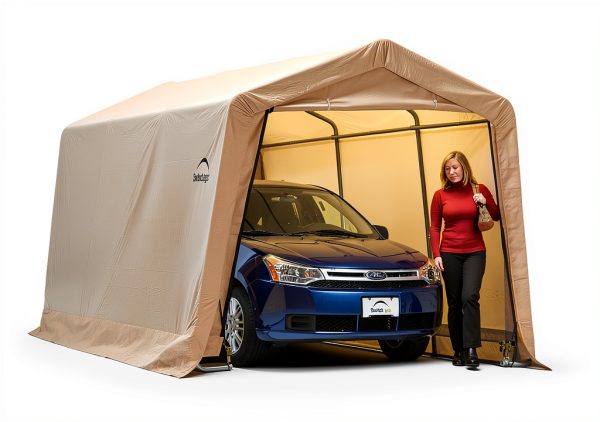 ShelterLogic Peak Style Roof Instant Garage Carport Car Canopy with Steel Frame and Waterproof UV-Treated Cover-9