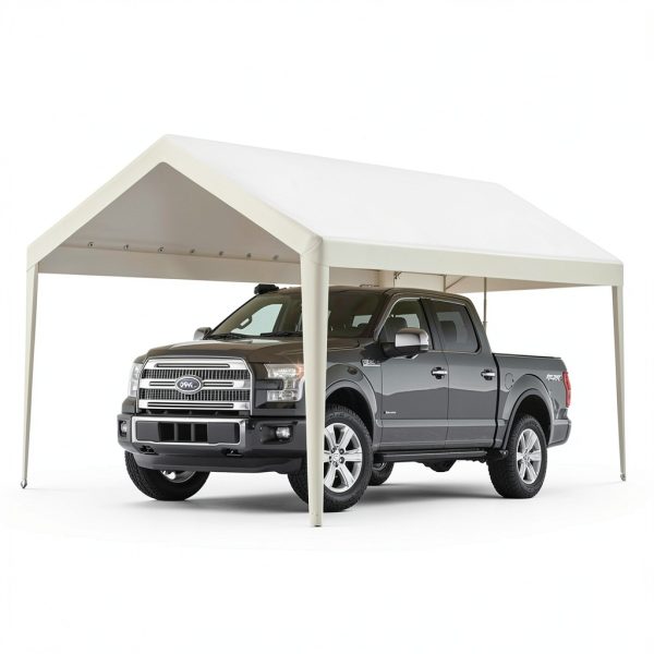 Rutile 10 x 20 FT Carport Replacement Cover, Heavy Duty Car Tarp Canopy Tent Garage Top Shelter Cover with Fabric Leg Pole Skirts and Ball Bungees Beige (Only Top Cover, Frame is not Included)-2