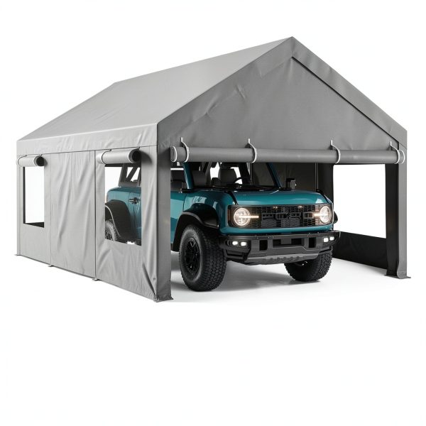 Walsunny Carport, 12x20 ft Heavy Duty Carport Canopy with Roll-up Windows, Portable Garage with Removable Sidewalls & Doors, Car Canopy with All-Season Tarp for Car, Truck, Boat-2