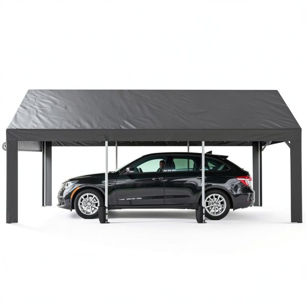 JAMFLY Carport, 12x20 ft Heavy Duty Carport with Roll-up Windows, Portable Garage with Removable Sidewalls & Doors, Car Canopy with Sandbags and All-Season Tarp for Car Boat Truck Motorcycle, Grey-5